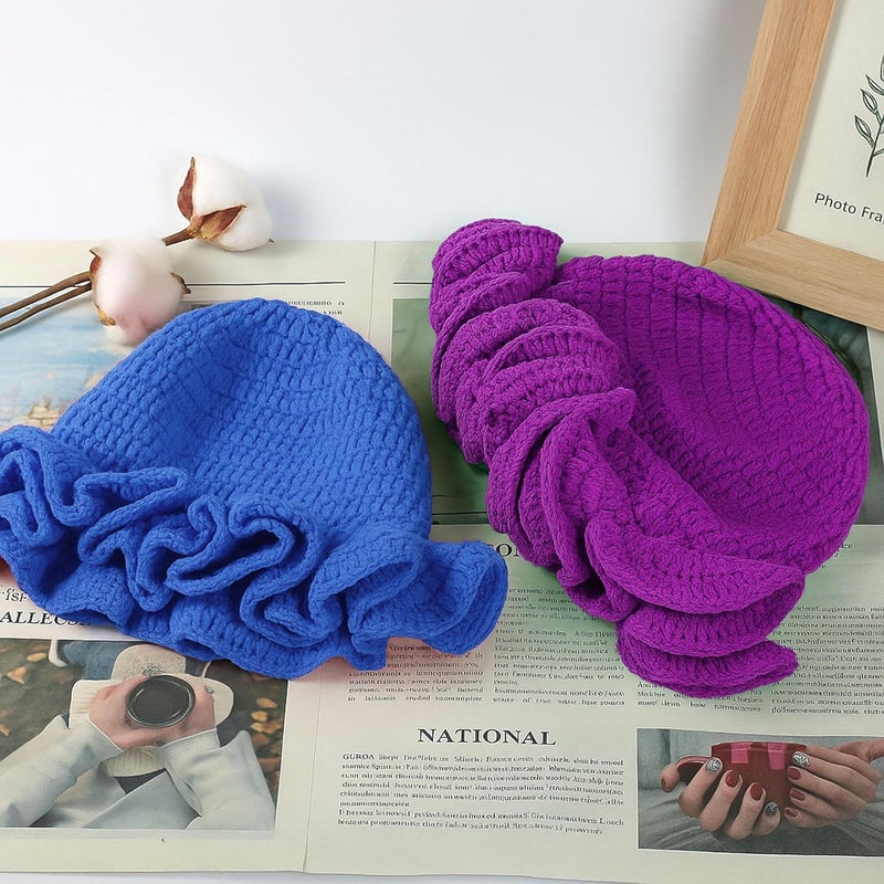 Ahouws Crochet Bucket Hat Women Trendy Knit Floppy Cap Cute Boho Handmade Beanies Outdoor Boho Travel Fishing Hat - Image 4
